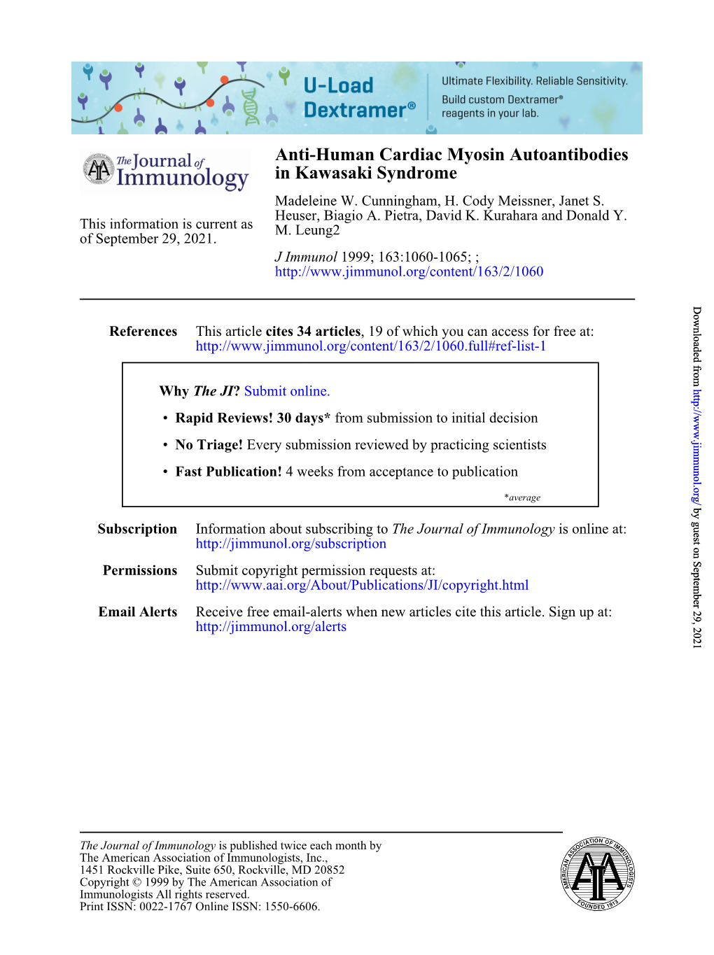 In Kawasaki Syndrome Anti-Human Cardiac Myosin Autoantibodies