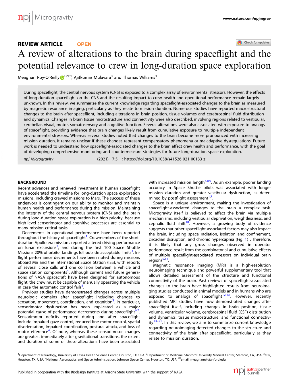 A Review of Alterations to the Brain During Spaceflight and the Potential