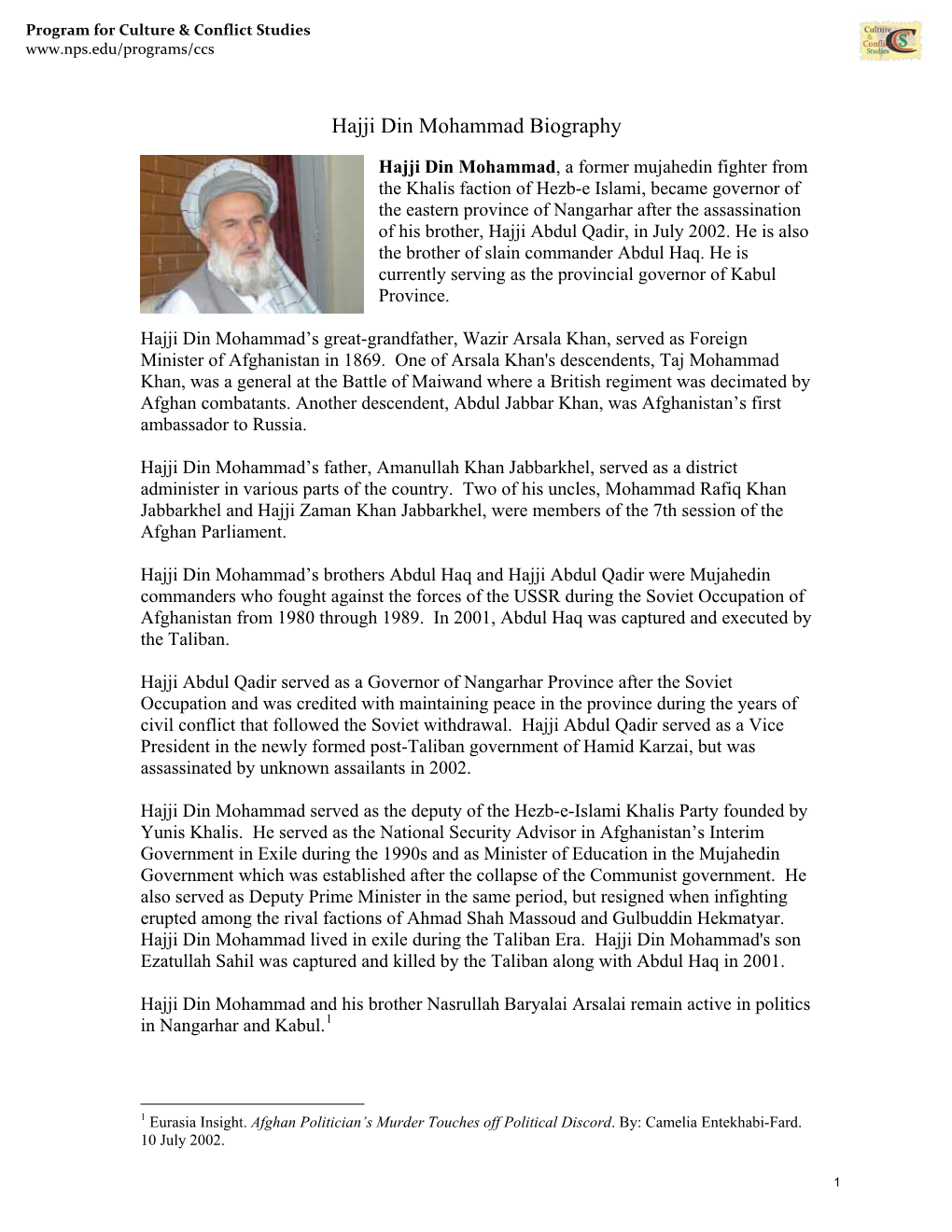 Hajji Din Mohammad Biography