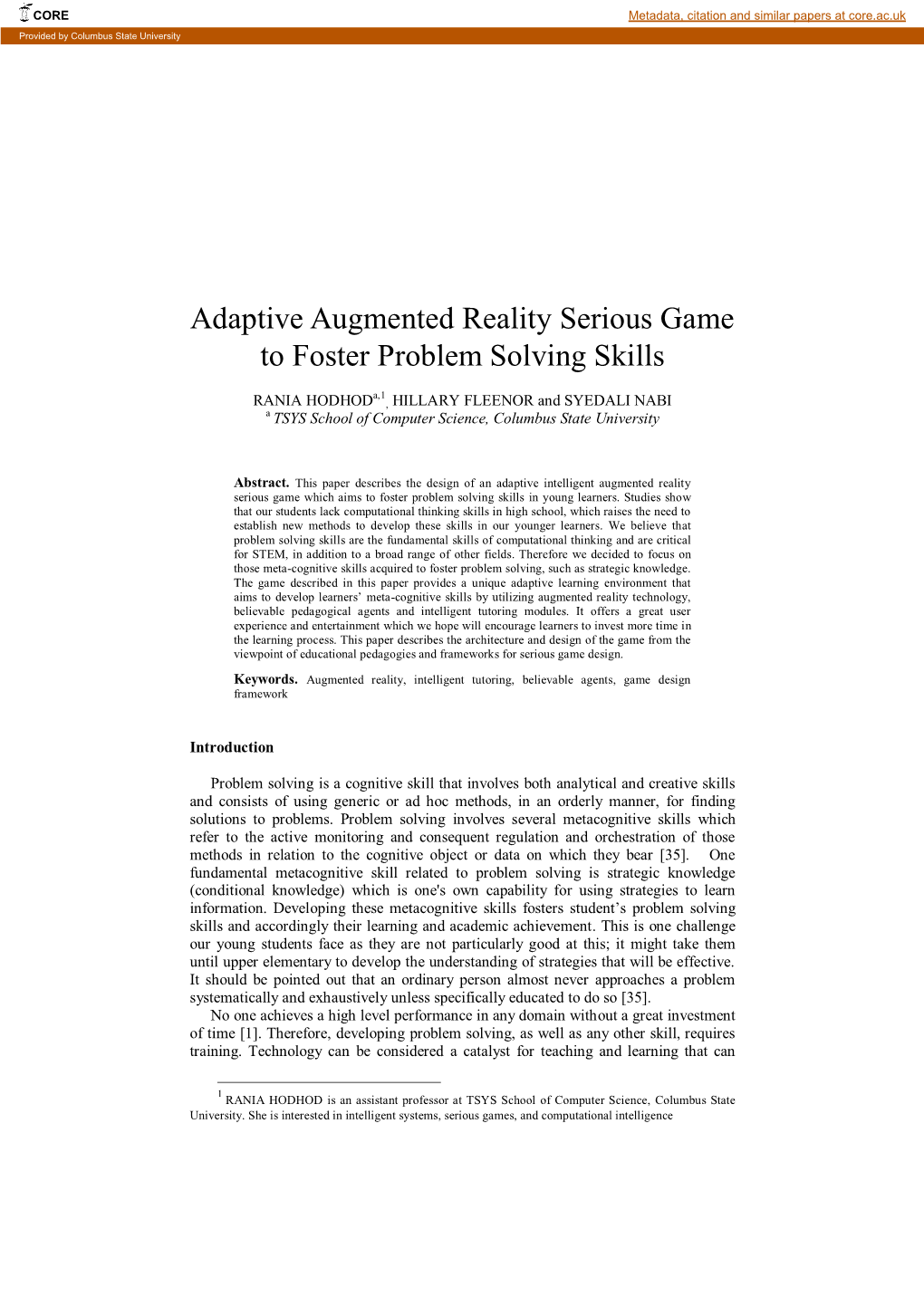 Adaptive Augmented Reality Serious Game to Foster Problem Solving Skills