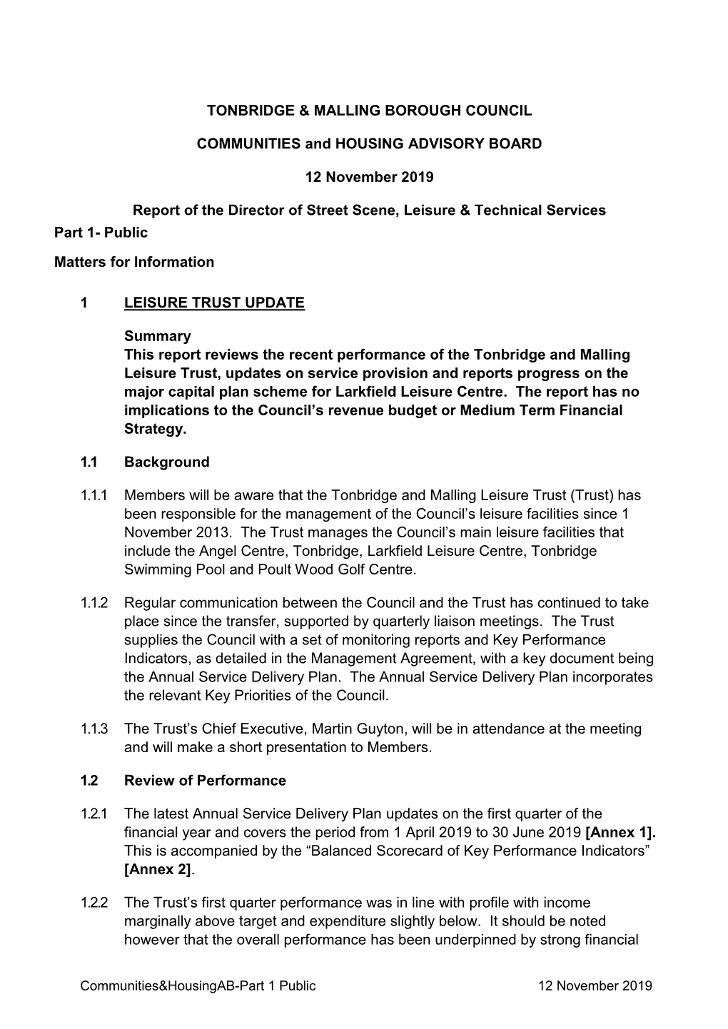 Leisure Trust Update PDF 143 KB