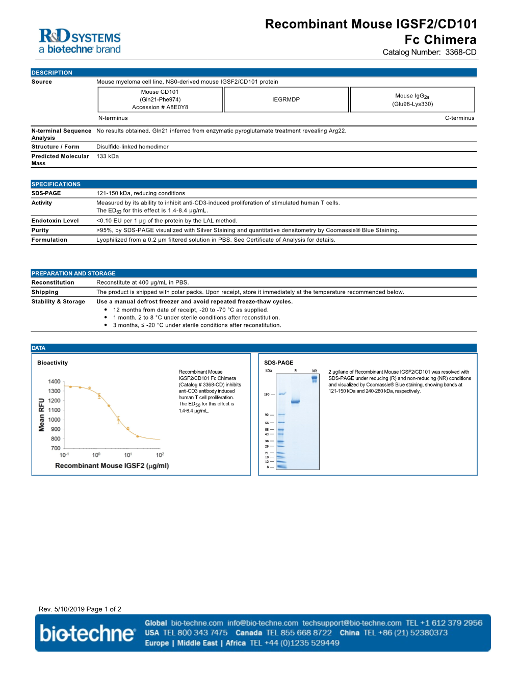 Recombinant Mouse IGSF2/CD101 Fc Chimera Catalog Number: 3368-CD