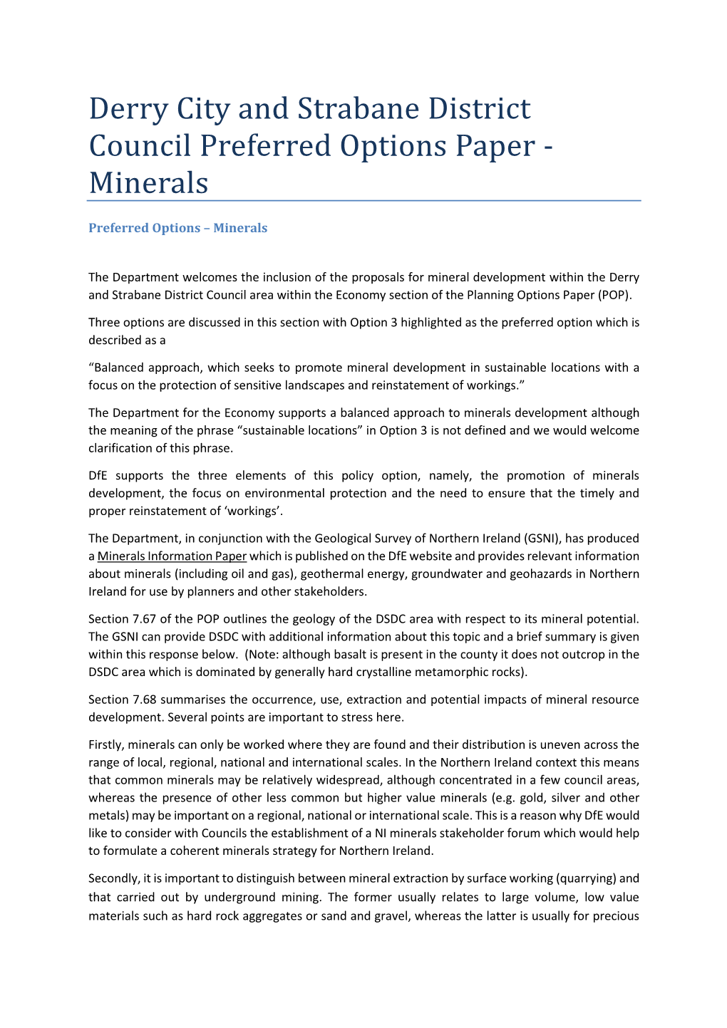 Derry City and Strabane District Council Preferred Options Paper - Minerals