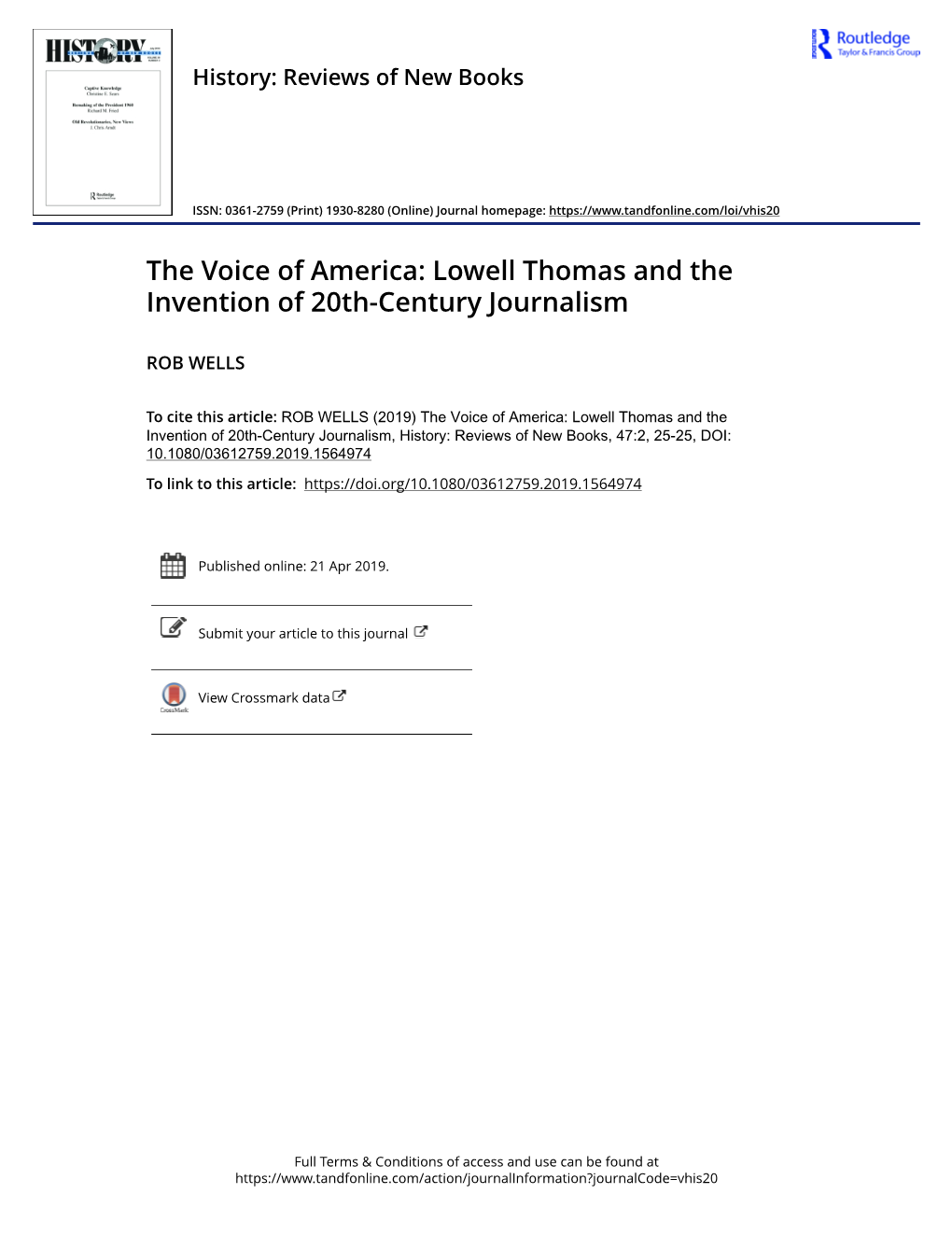 Lowell Thomas and the Invention of 20Th-Century Journalism