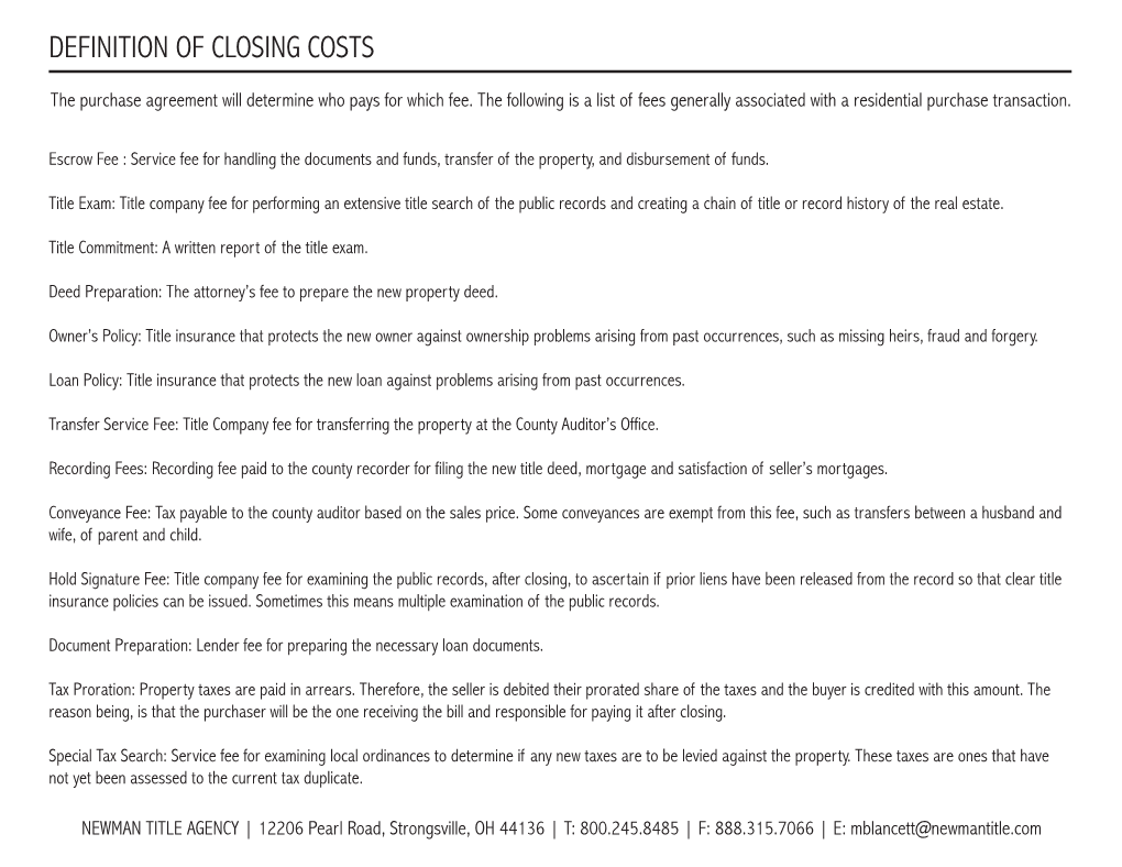 Definition of Closing Costs