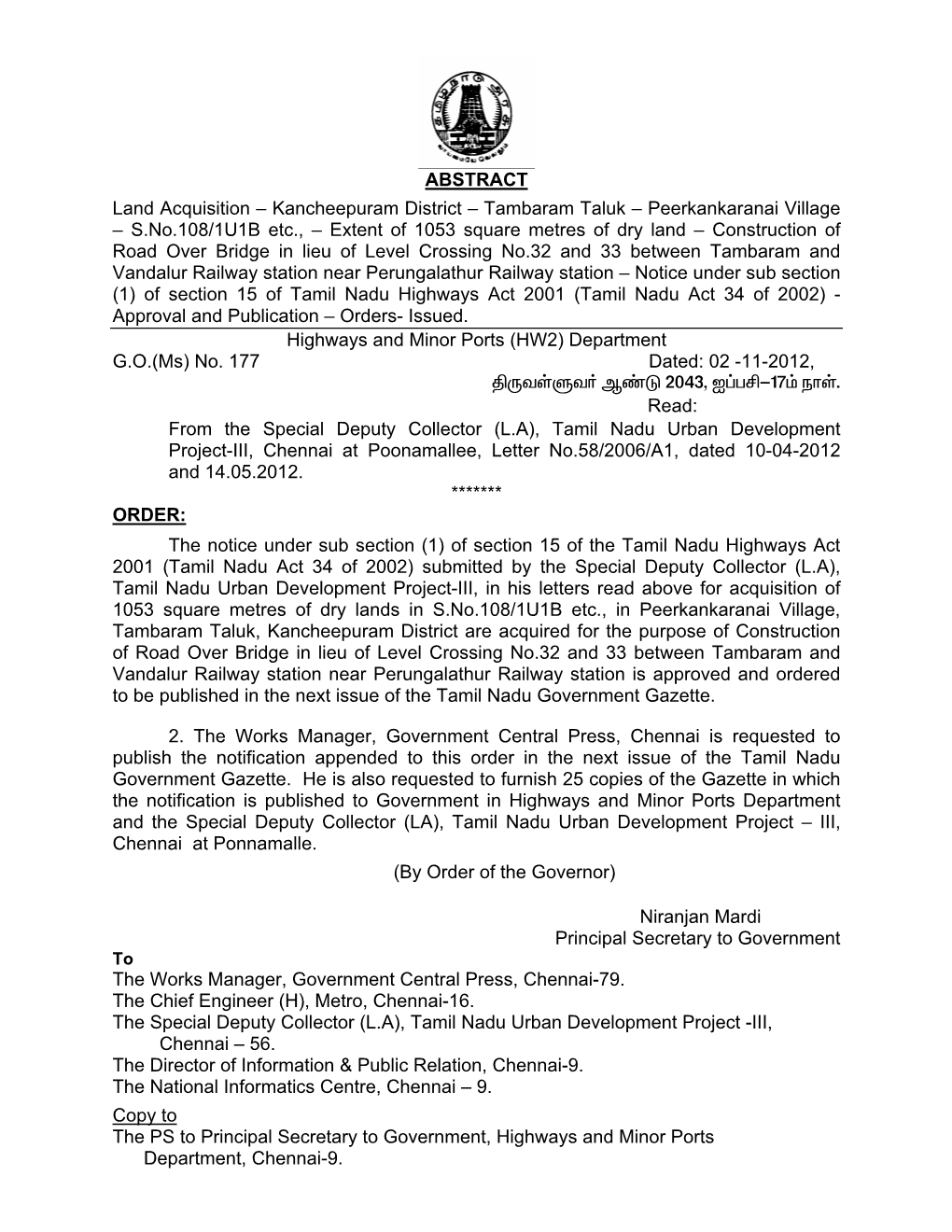 ABSTRACT Land Acquisition – Kancheepuram District