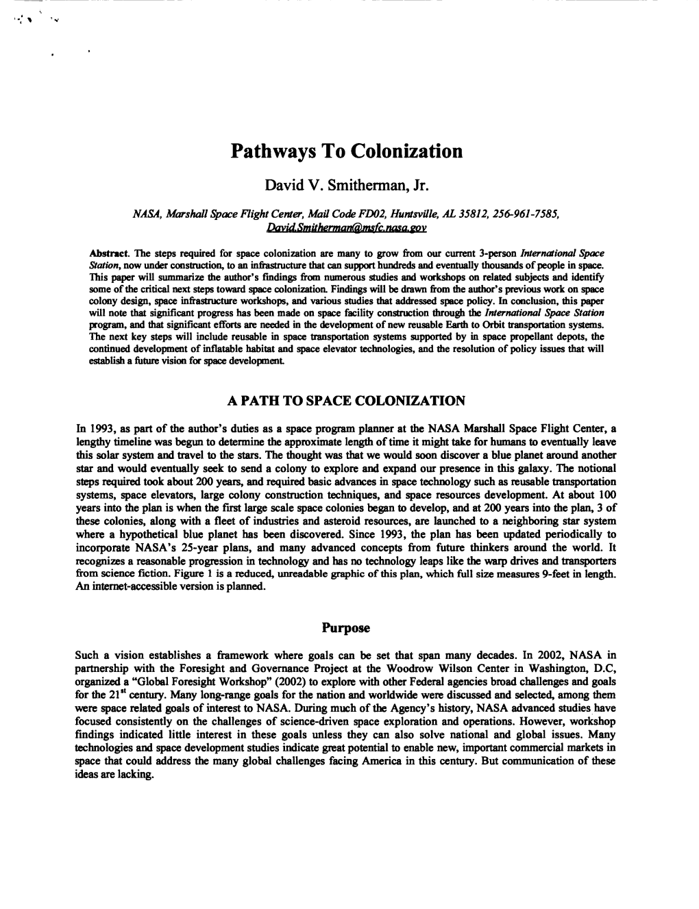 Pathways to Colonization David V