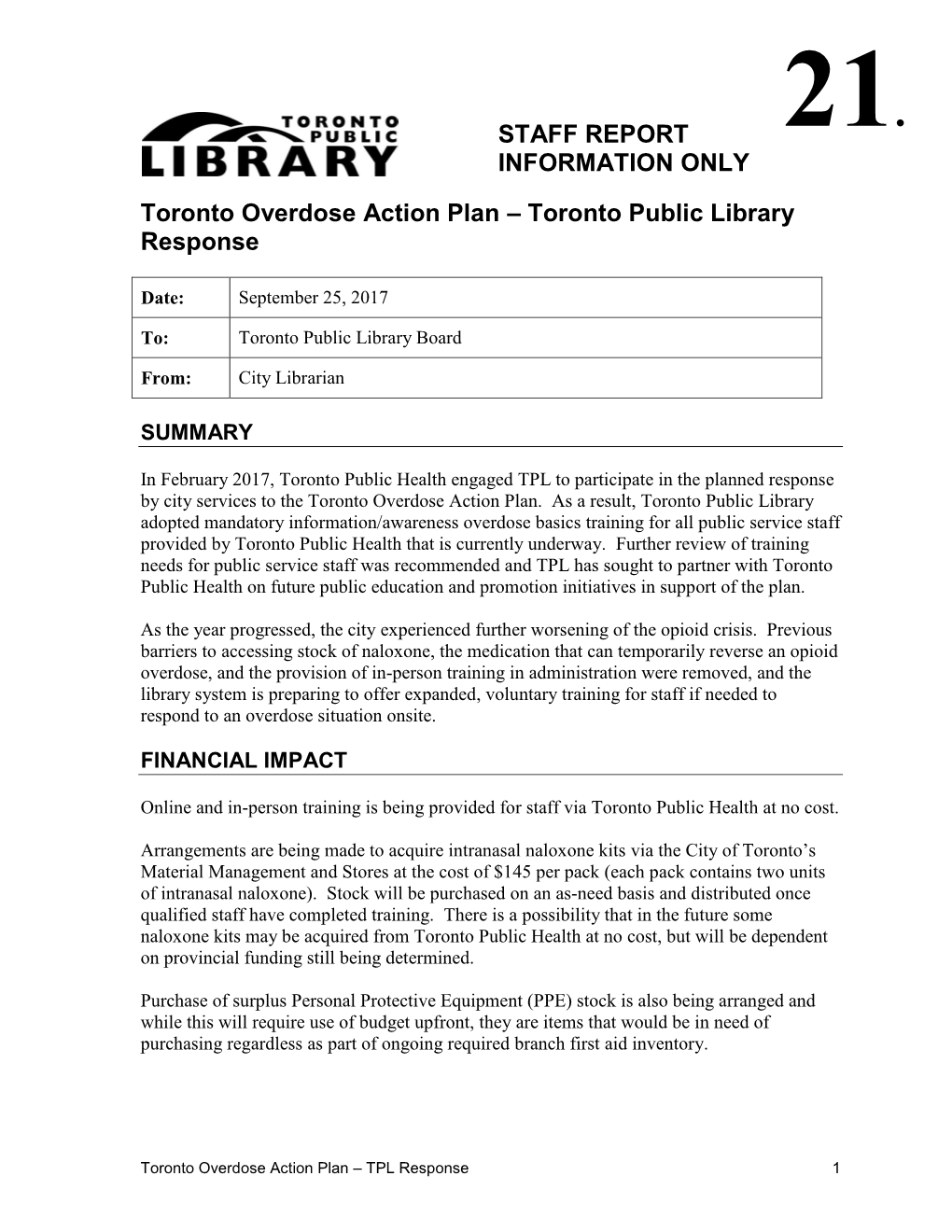 Toronto Public Library Response