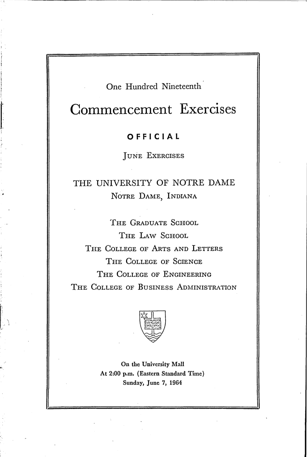 1964-06-07 University of Notre Dame Commencement Program