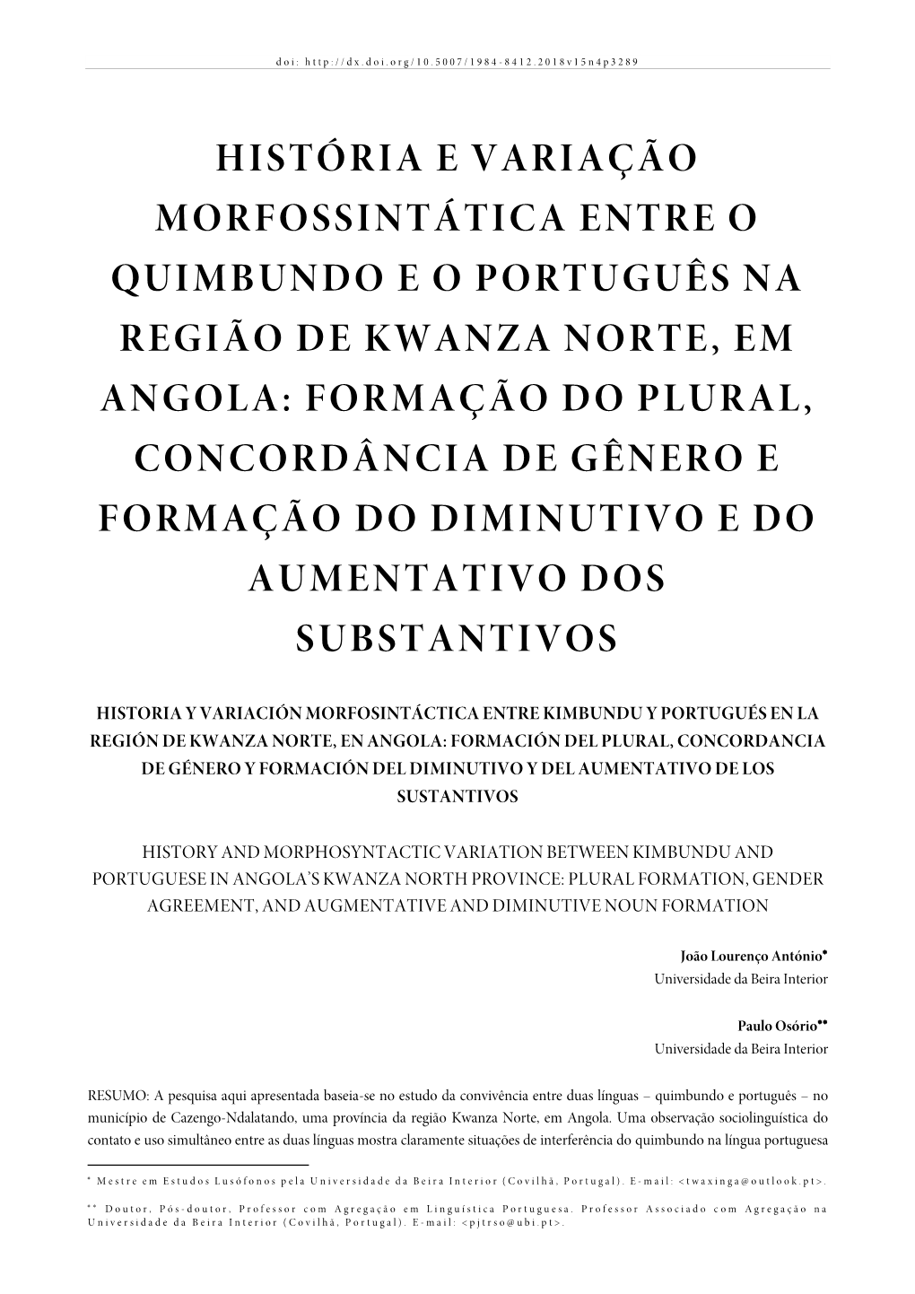 História E Variação Morfossintática