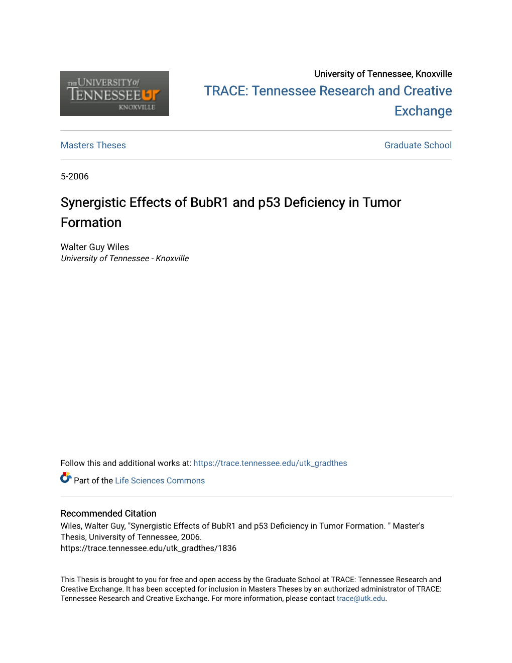 Synergistic Effects of Bubr1 and P53 Deficiency in Tumor Formation