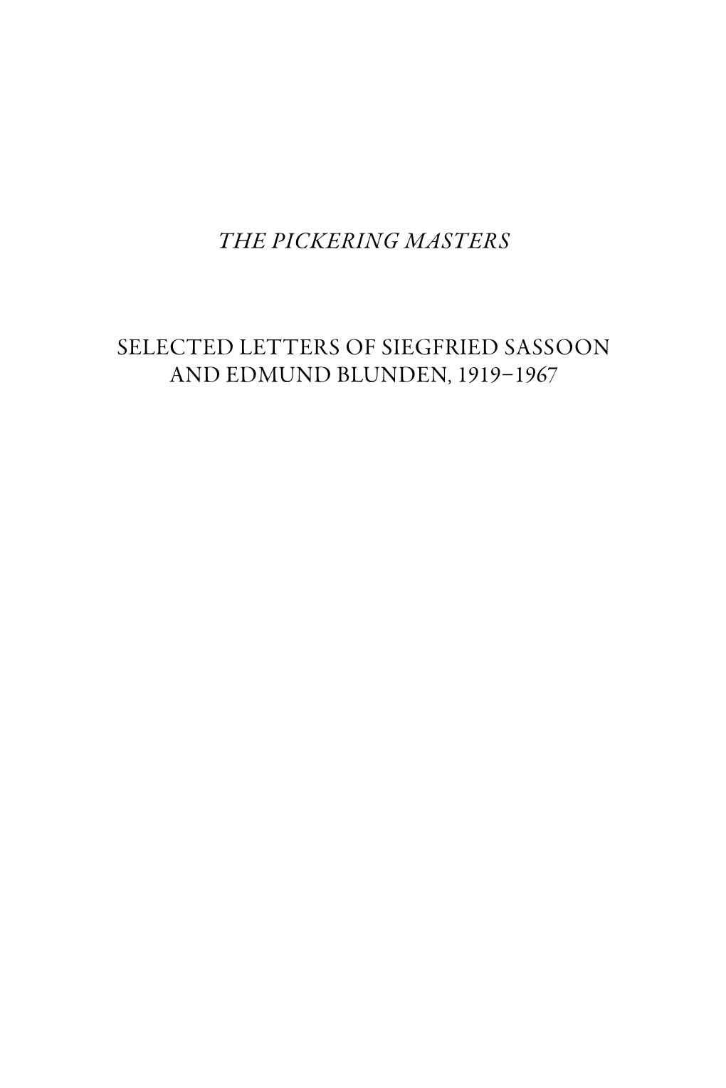 Selected Letters of Siegfried Sassoon and Edmund Blunden, 1919-1967