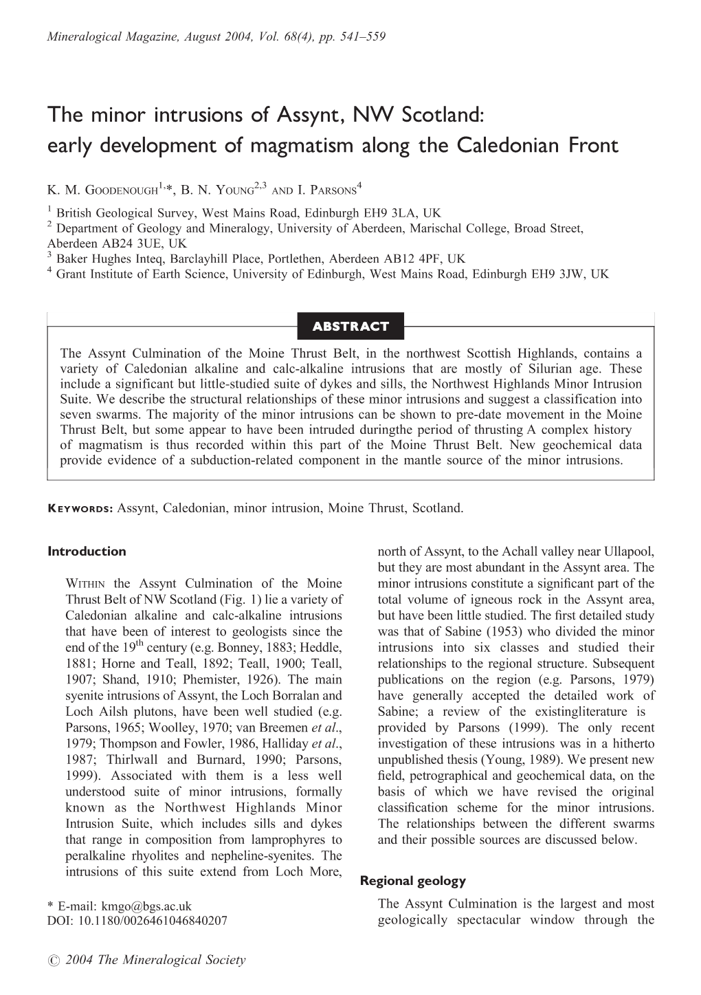 The Minor Intrusions of Assynt, NW Scotland: Early Development of Magmatism Along the Caledonian Front