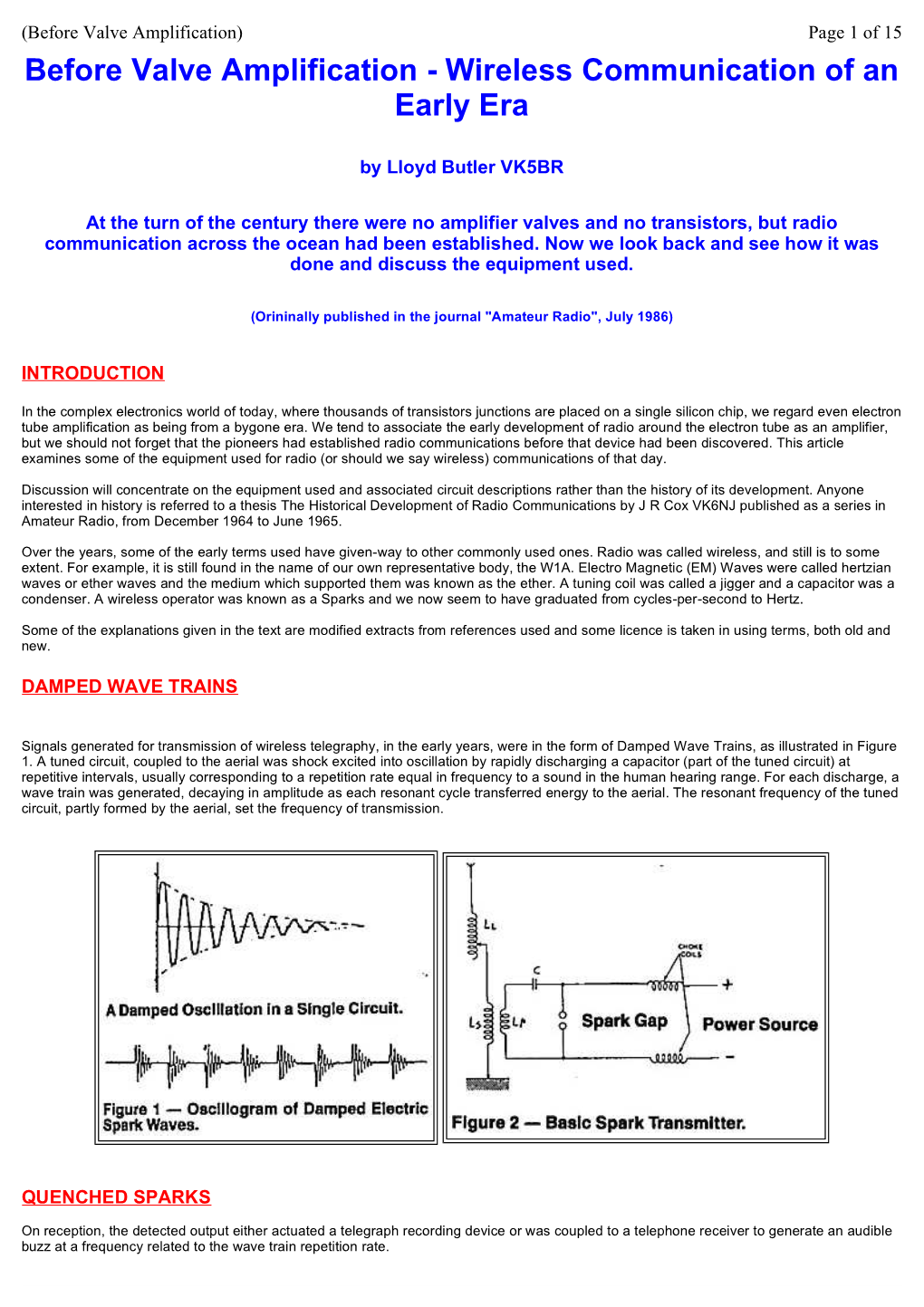 Before Valve Amplification) Page 1 of 15 Before Valve Amplification - Wireless Communication of an Early Era