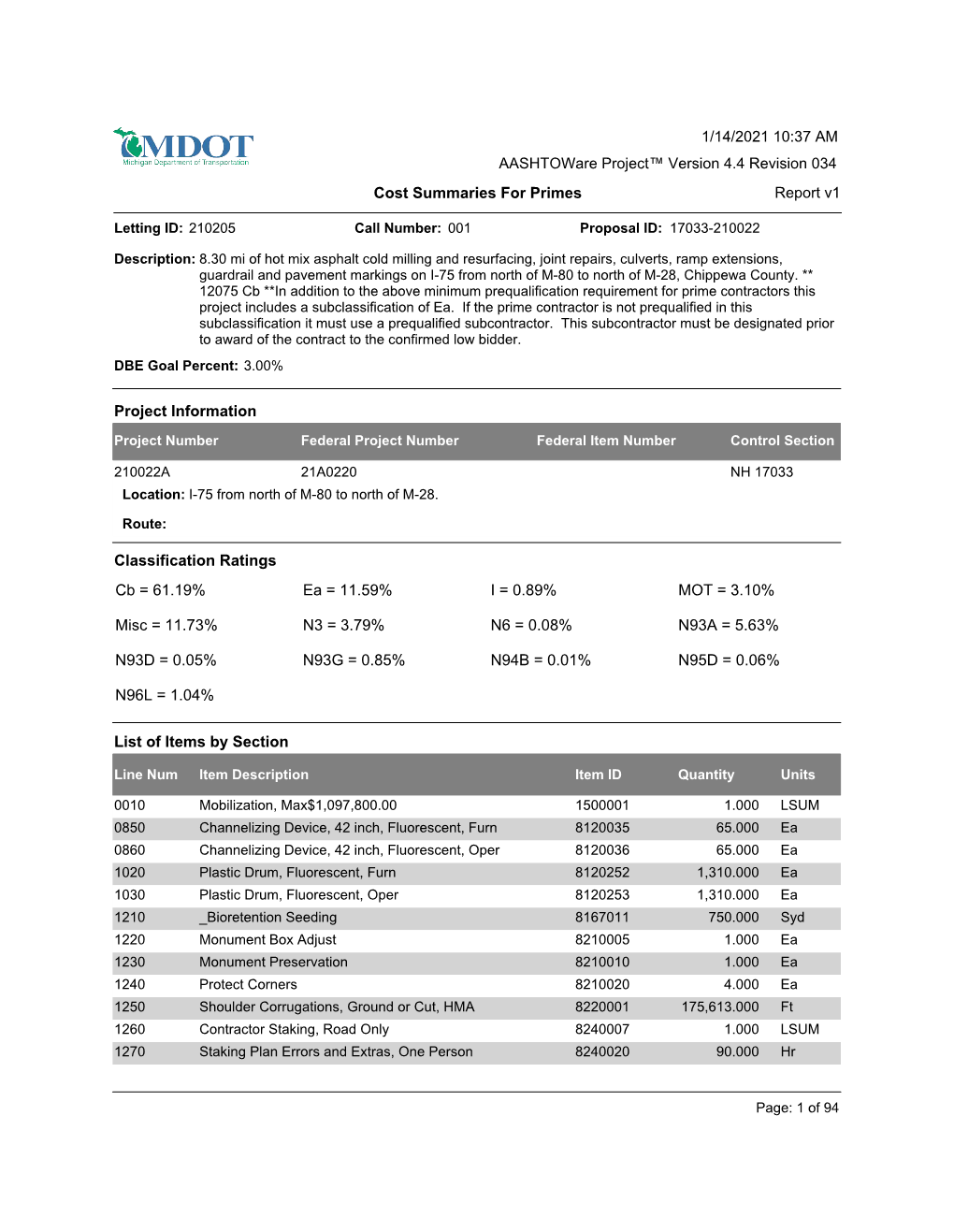 Aashtoware Project™ Version 4.4 Revision 034 1/14/2021 10:37 AM