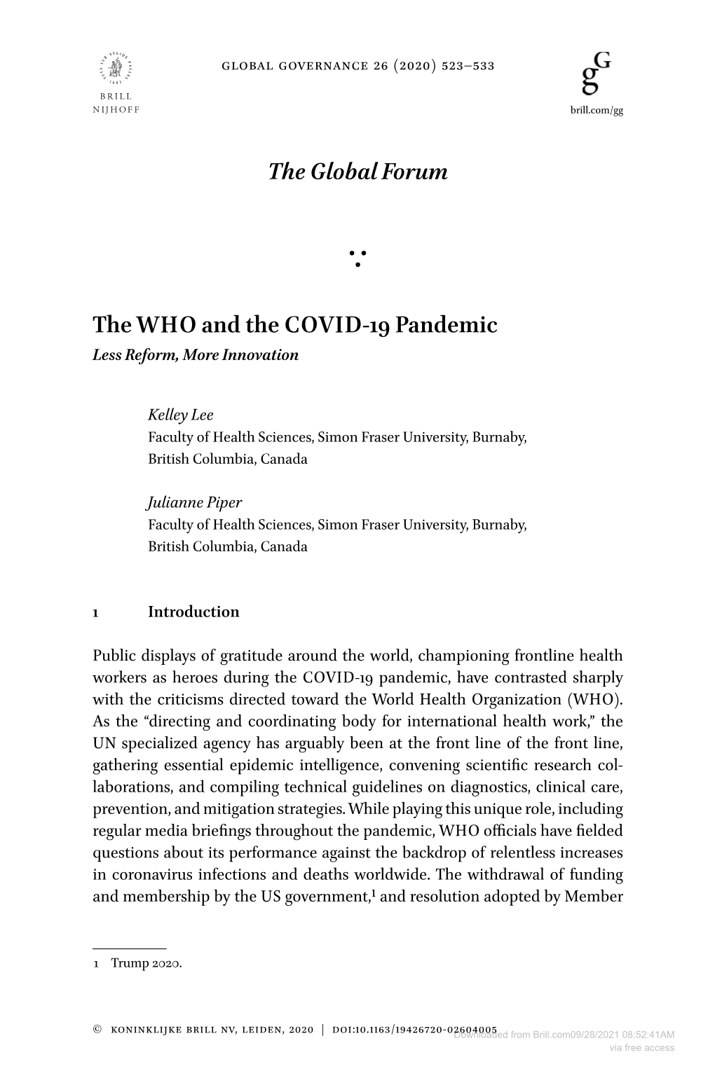 Theglobalforum Thewho and the COVID-19 Pandemic