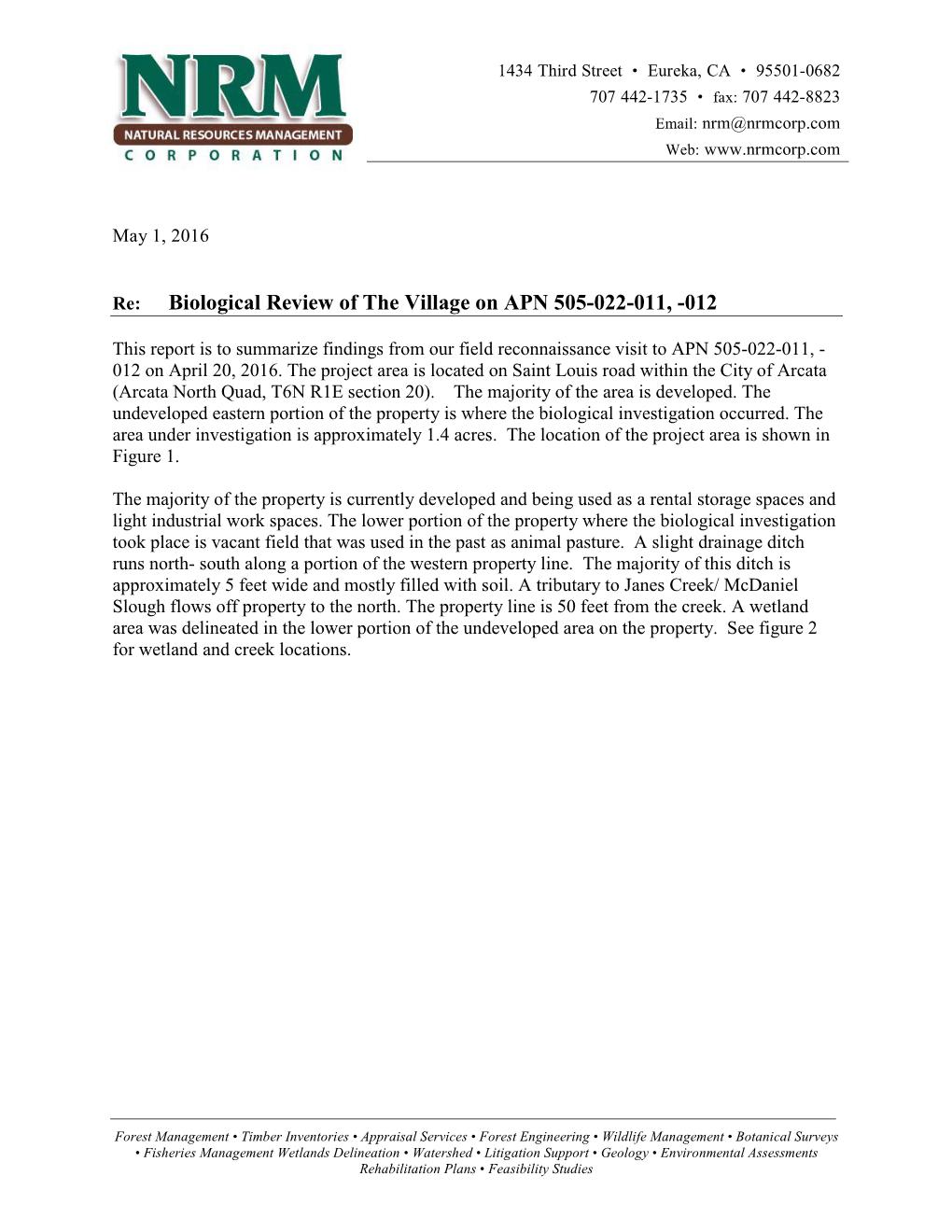 Biological Review of the Village on APN 505-022-011, -012