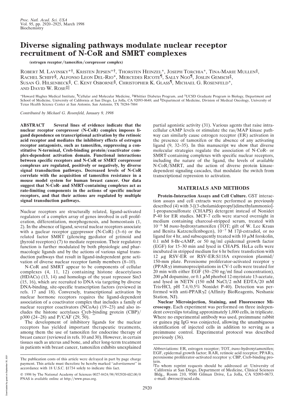 Diverse Signaling Pathways Modulate Nuclear Receptor Recruitment of N-Cor and SMRT Complexes (Estrogen Receptor͞tamoxifen͞corepressor Complex)