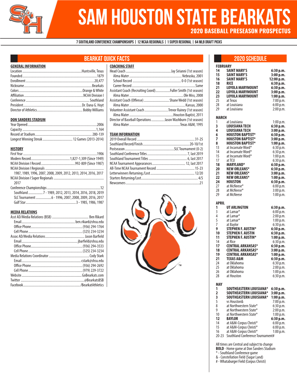 Sam Houston State Bearkats 2020 Baseball Preseason Prospectus