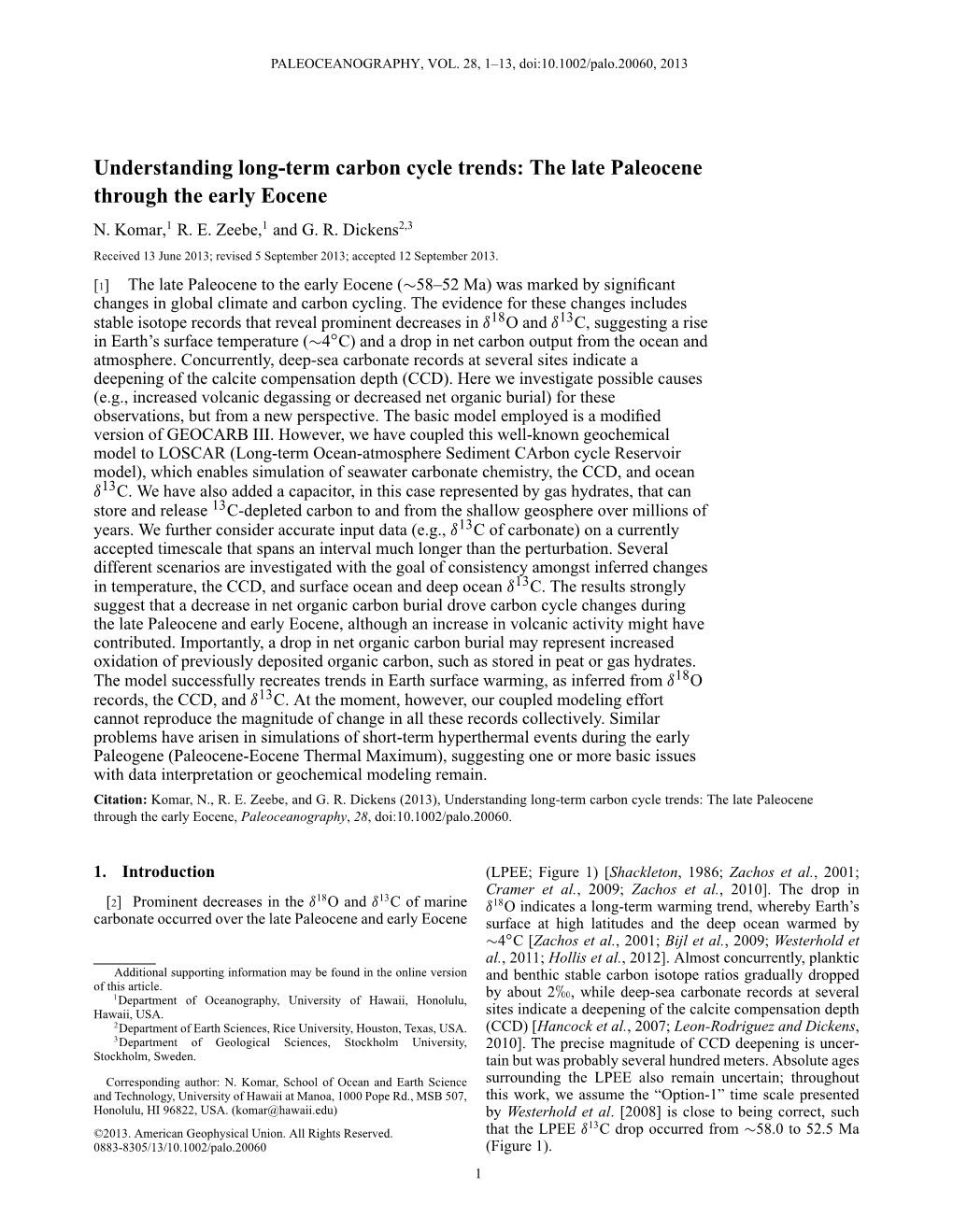 Understanding Longterm Carbon Cycle Trends: the Late Paleocene Through