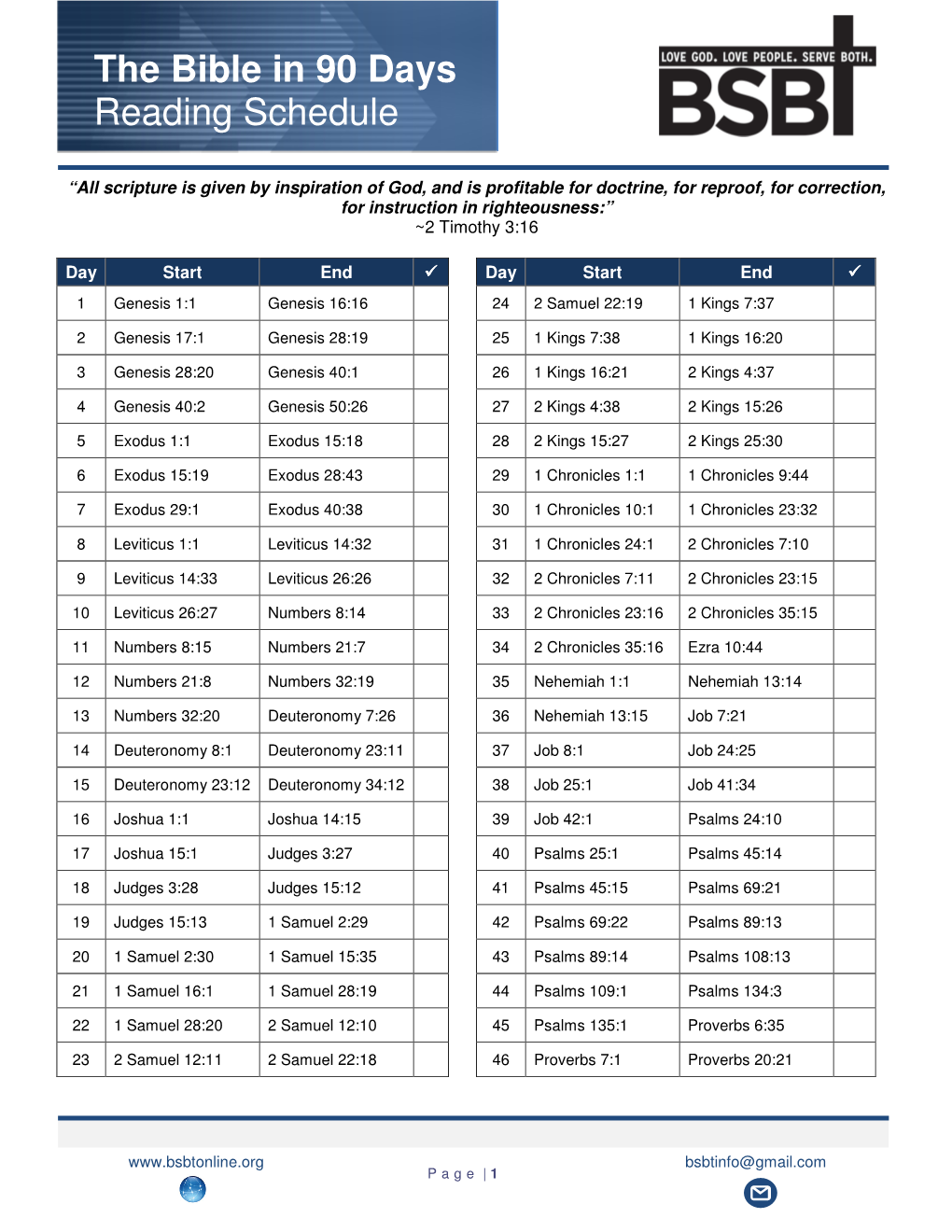 The Bible in 90 Days Reading Schedule