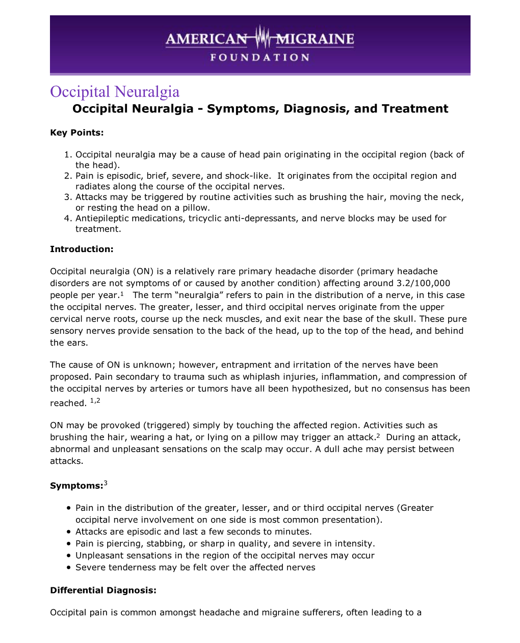 Occipital Neuralgia - Types of Headache/Migraine | American Migraine