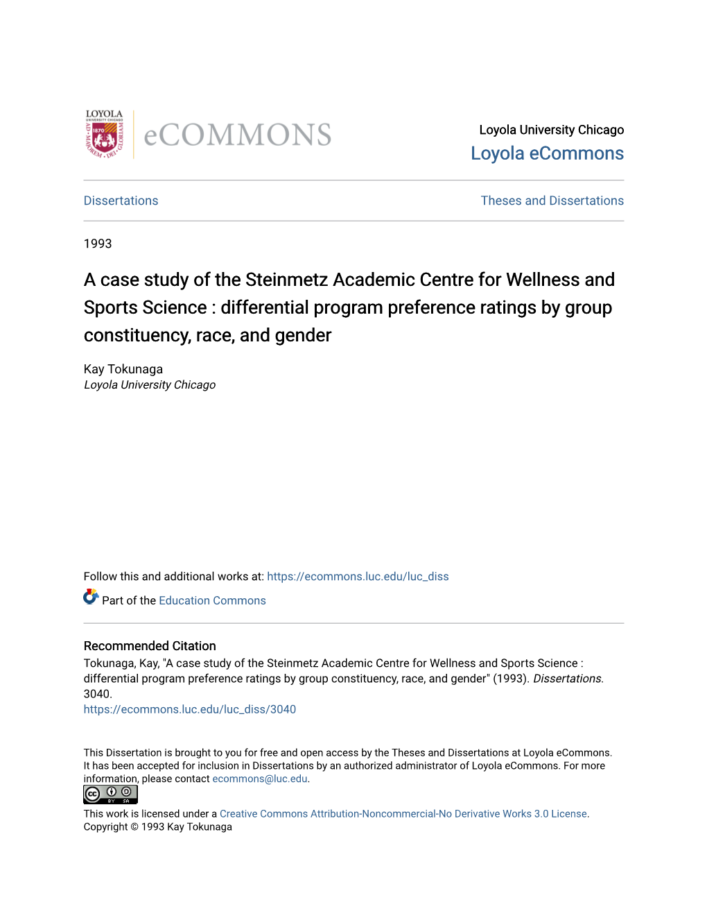 A Case Study of the Steinmetz Academic Centre for Wellness and Sports Science : Differential Program Preference Ratings by Group Constituency, Race, and Gender