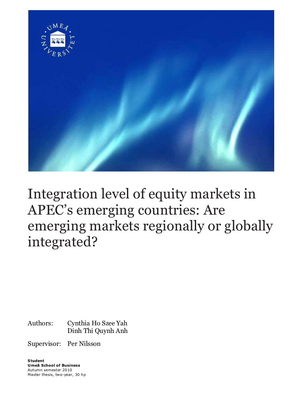 Integration Level of Equity Markets in APEC's Emerging