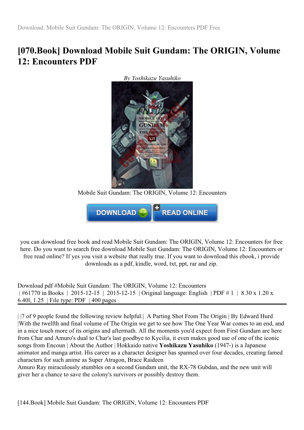 Download Mobile Suit Gundam: the ORIGIN, Volume 12: Encounters PDF