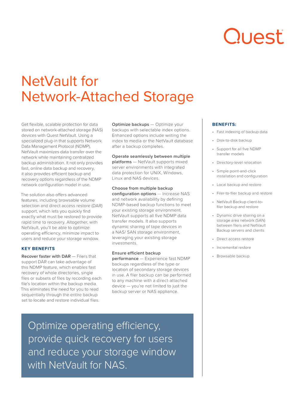 Netvault Backup for Network-Attached Storage