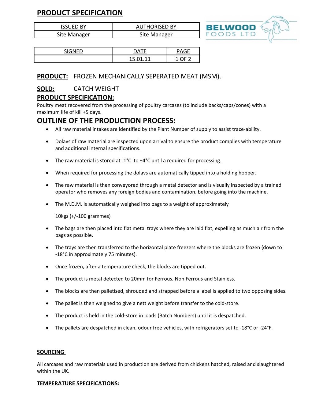 Product Specification s1