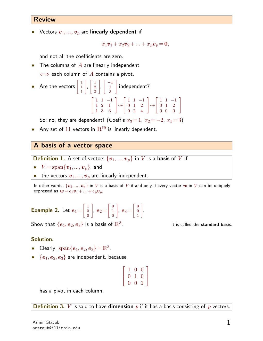 Review a Basis of a Vector Space 1