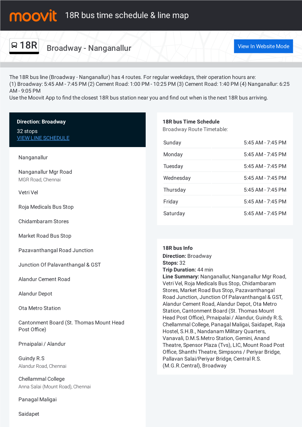 18R Bus Time Schedule & Line Route