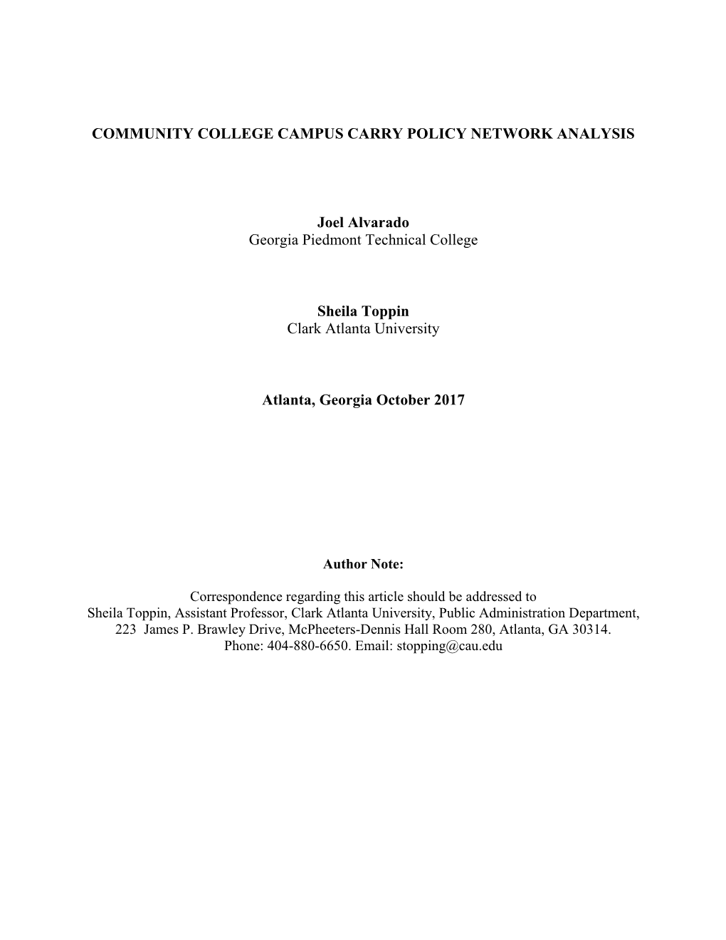 Community College Campus Carry Policy Network Analysis