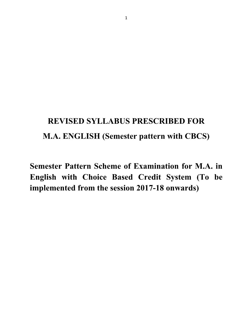 REVISED SYLLABUS PRESCRIBED for MA ENGLISH (Semester