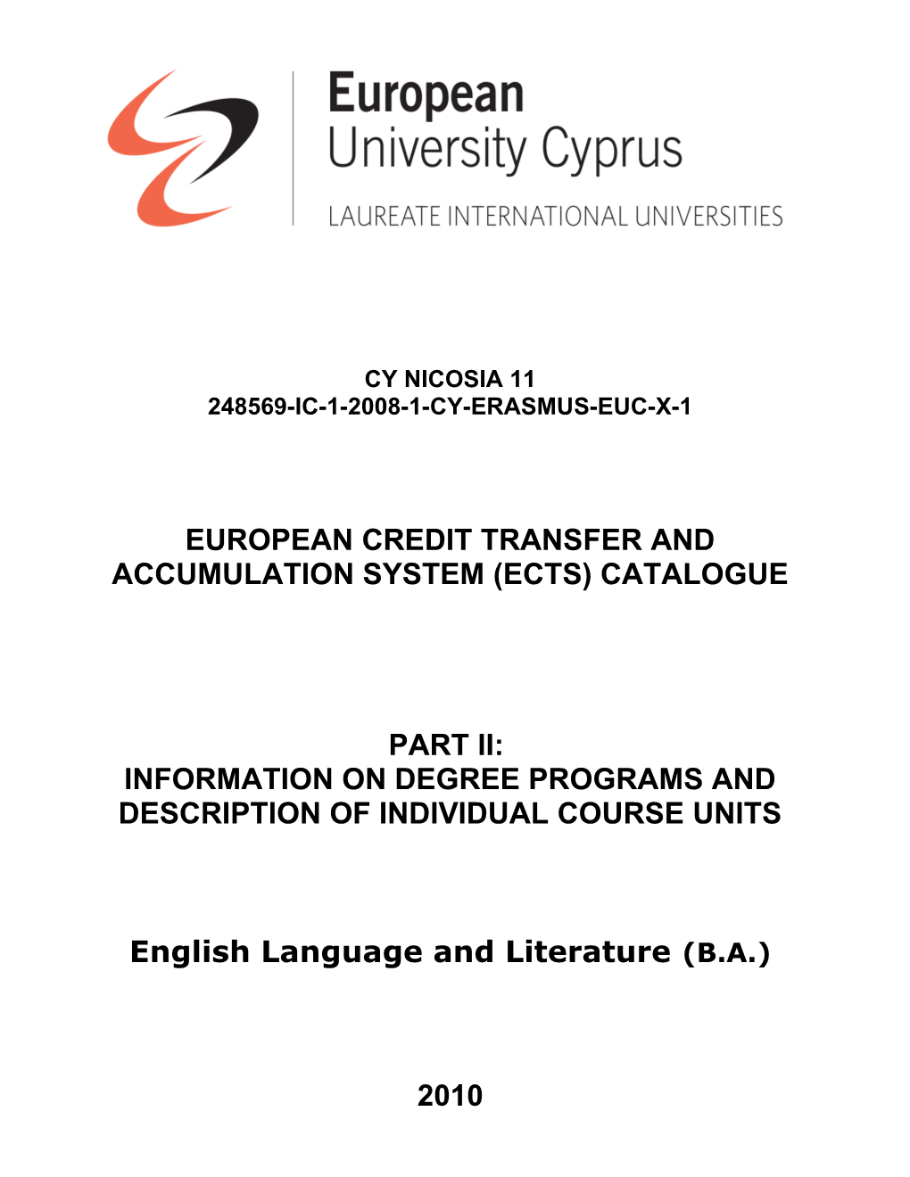 European Credit Transfer and Accumulation System (Ects) Catalogue