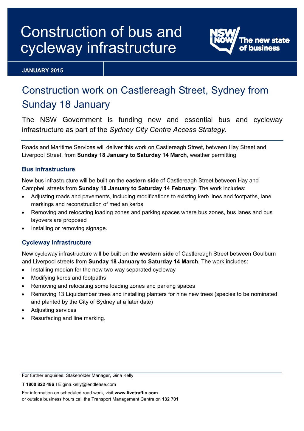 Construction Work on Castlereagh Street, Sydney from Sunday 18