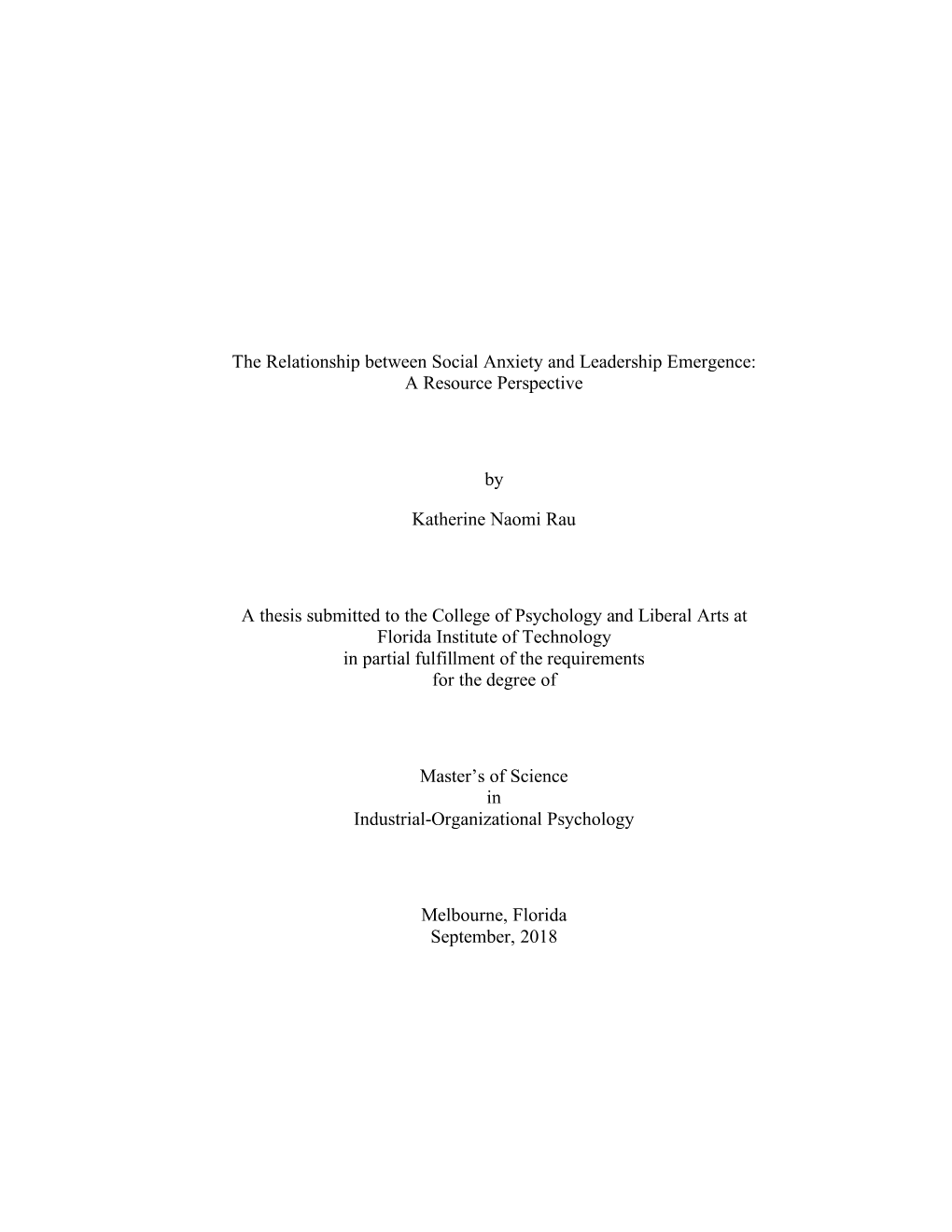 The Relationship Between Social Anxiety and Leadership Emergence: a Resource Perspective