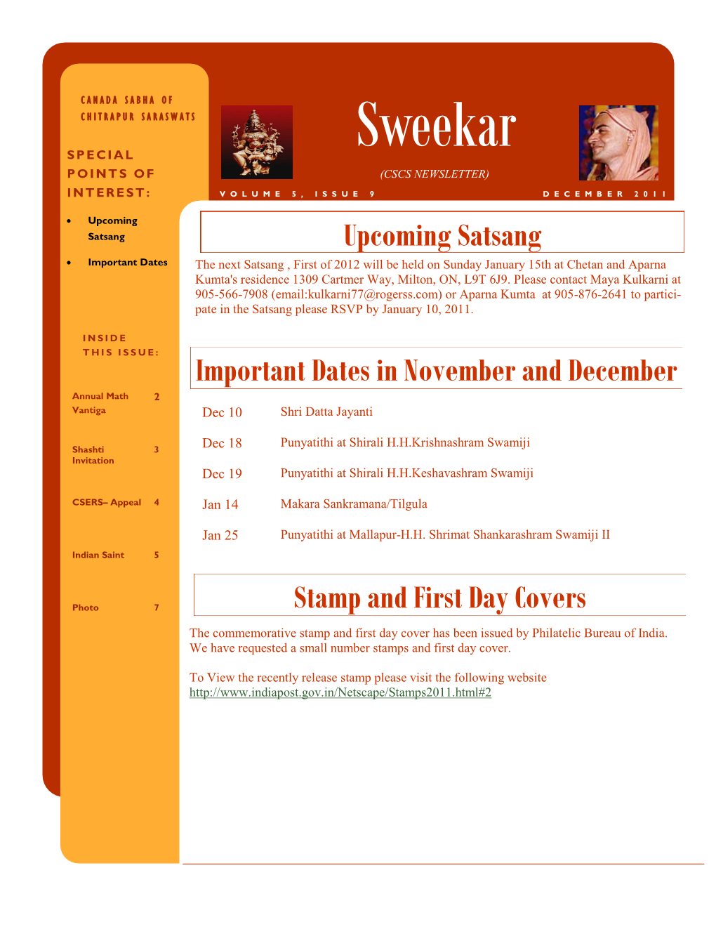 Sweekar S P E CI a L P O I N T S O F (CSCS NEWSLETTER)