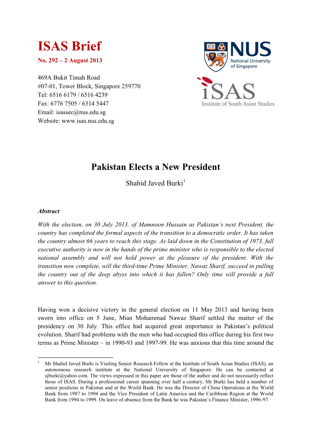 Pakistan Elects a New President