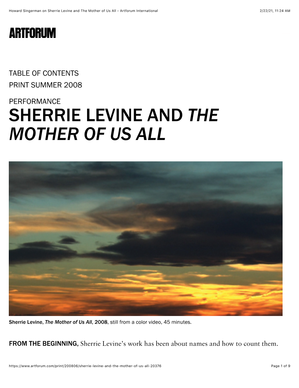 Howard Singerman on Sherrie Levine and the Mother of Us All - Artforum International 2/22/21, 11:24 AM