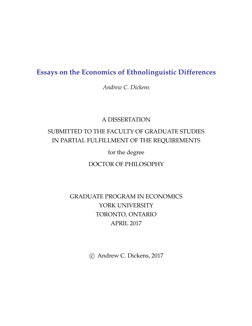 Essays on the Economics of Ethnolinguistic Differences