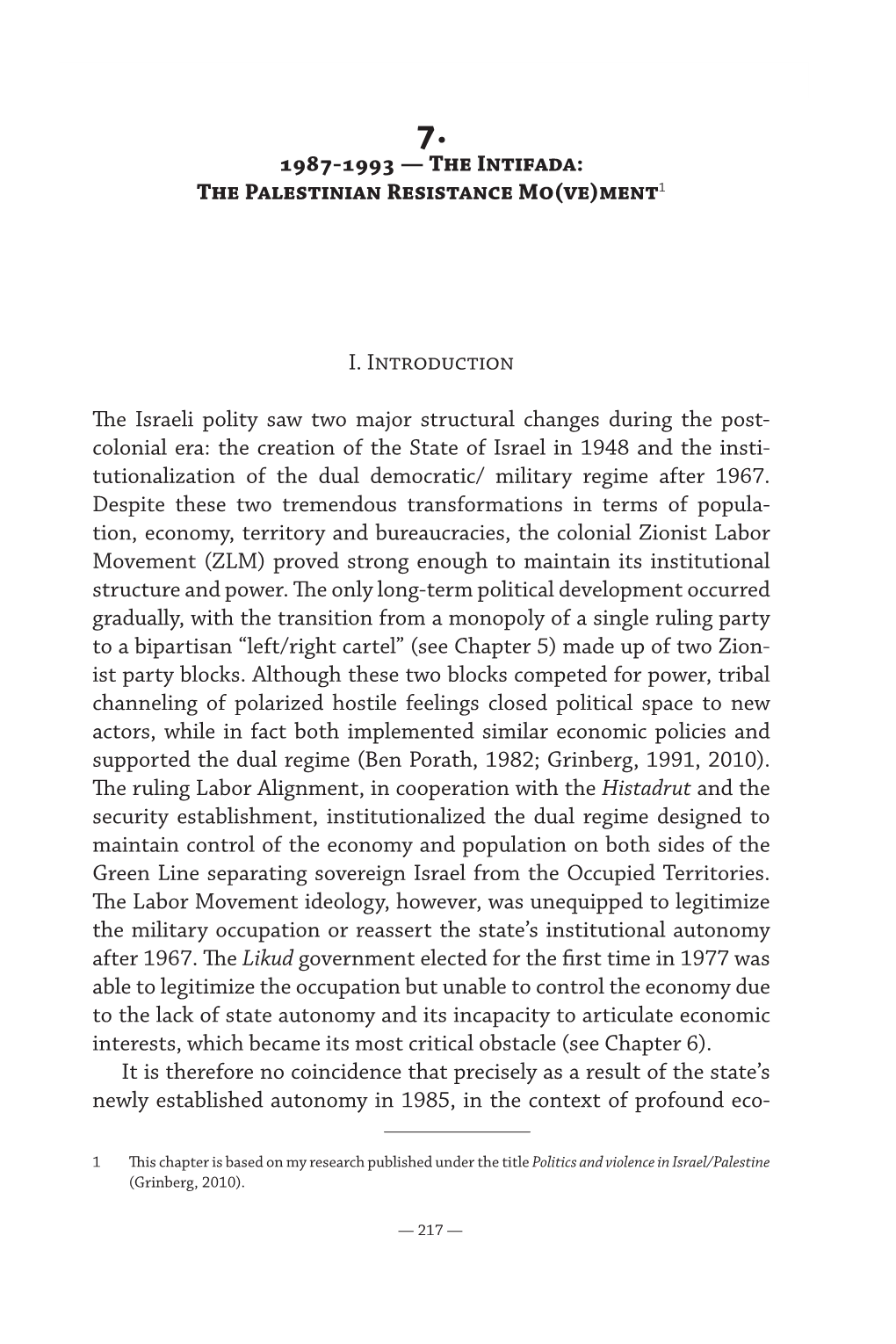 1987-1993 — the Intifada: the Palestinian Resistance Mo(Ve)Ment ————————— 7