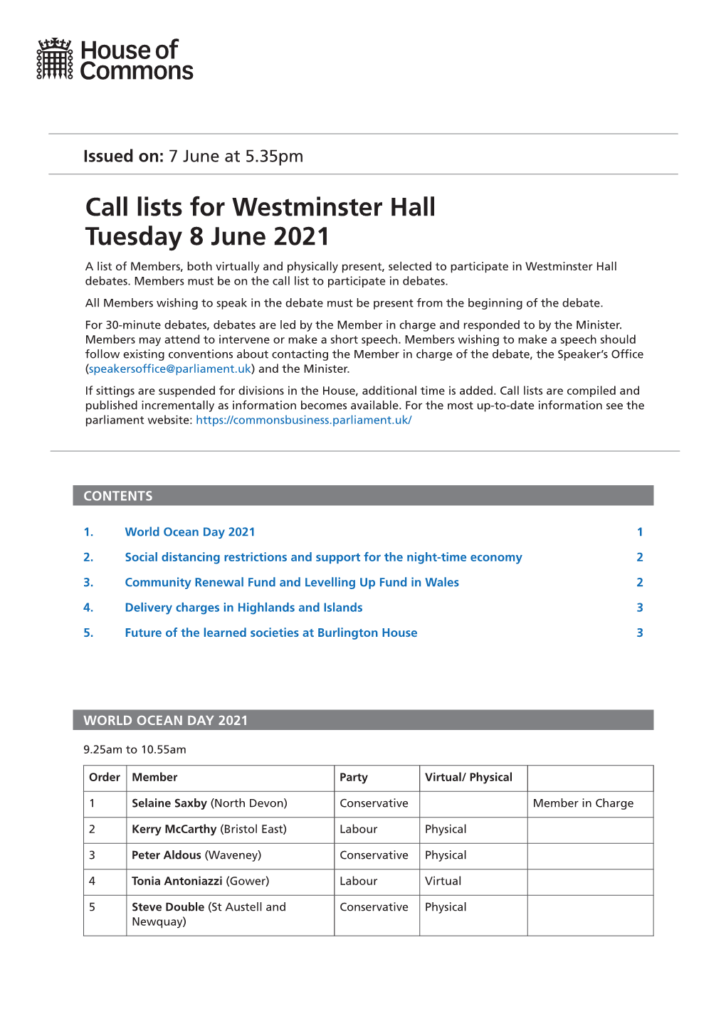 Westminster Hall PDF File 0.05 MB