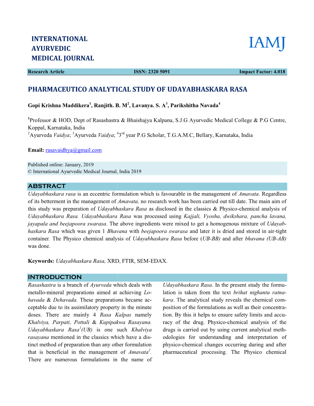 Pharmaceutico Analytical Study of Udayabhaskara Rasa