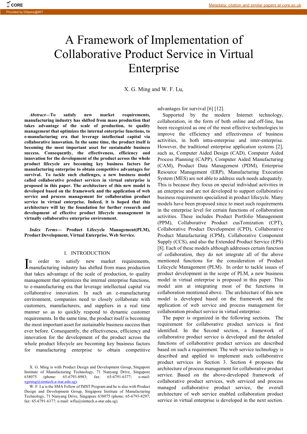 A Framework of Implementation of Collaborative Product Service in Virtual Enterprise