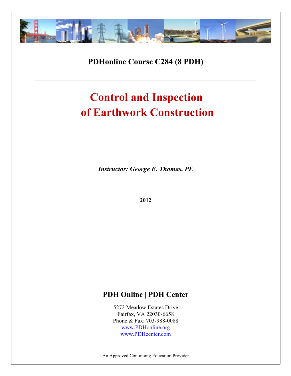 Control and Inspection of Earthwork Construction