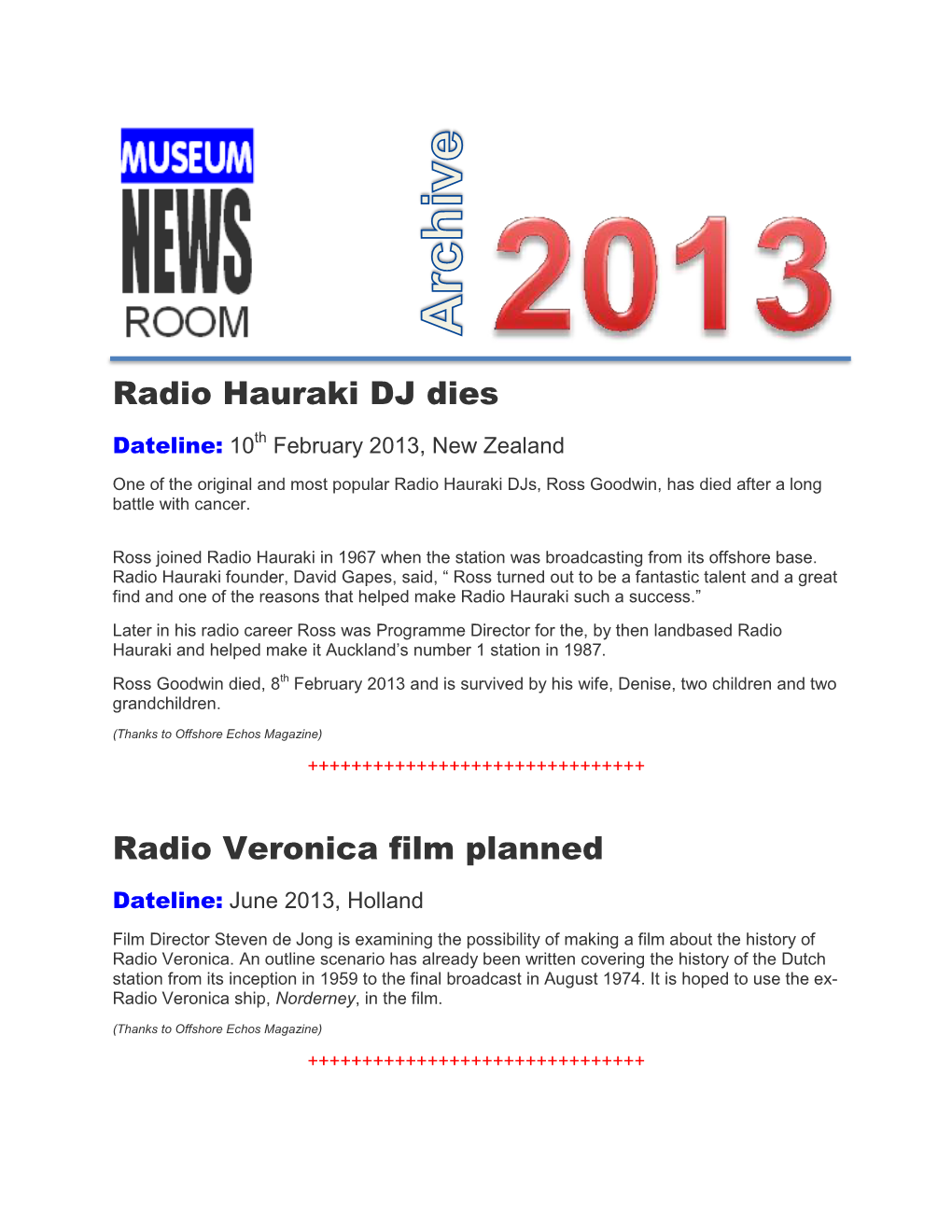 Radio Hauraki DJ Dies Radio Veronica Film Planned