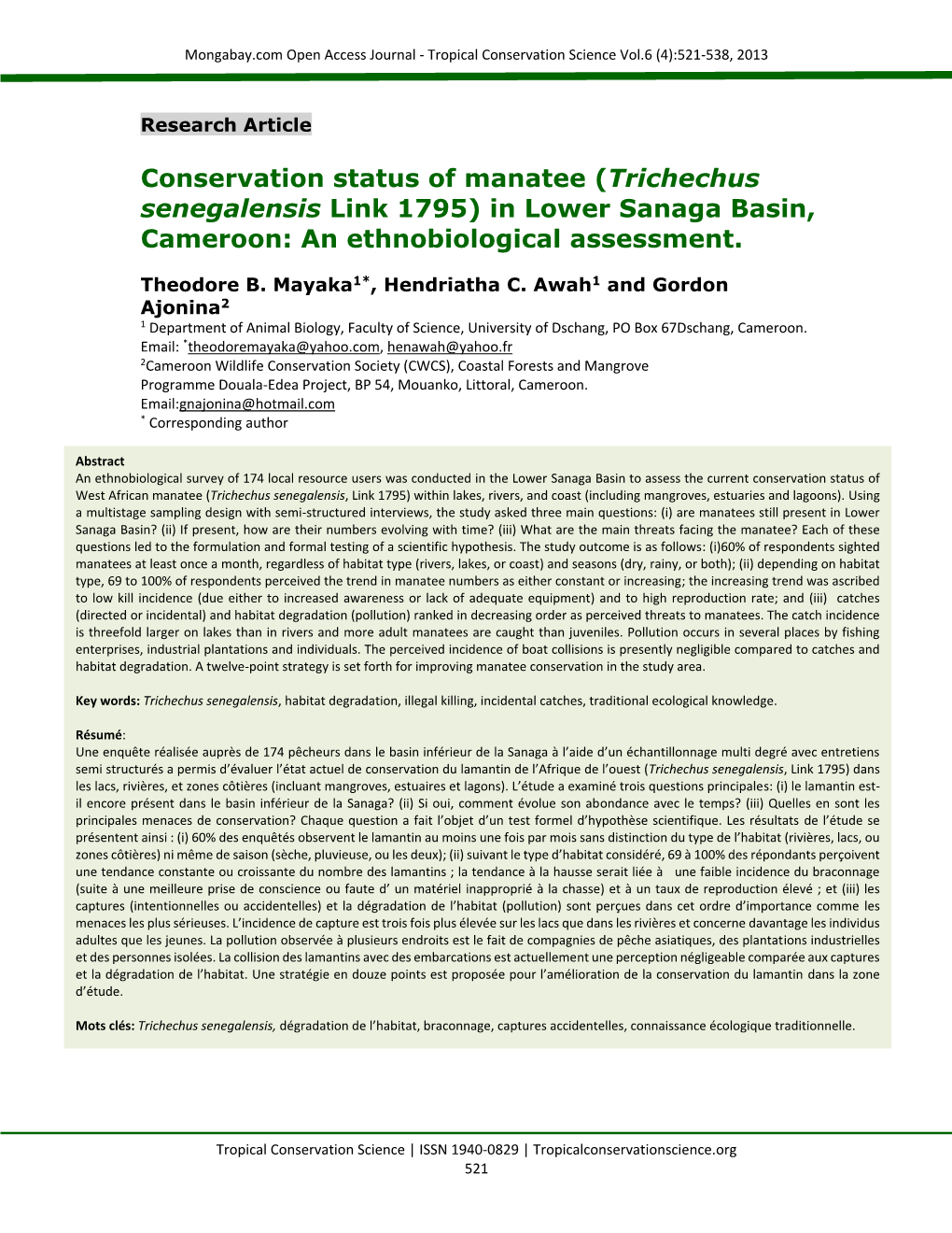 In Lower Sanaga Basin, Cameroon: an Ethnobiological Assessment