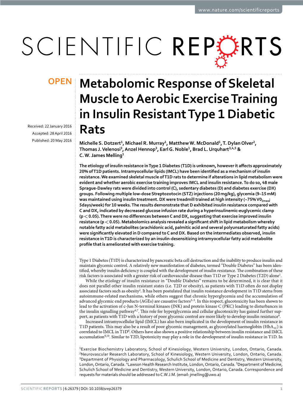 Metabolomic Response of Skeletal Muscle to Aerobic Exercise Training